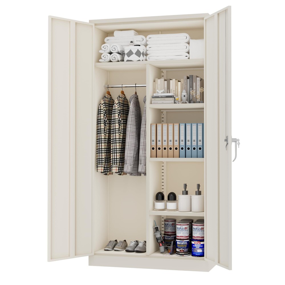 Intergreat Metal Storage Cabinet With Locking Doors 72 Tall Wardrobe Closet With Lock And Hanging Rod Steel Storage Locker C