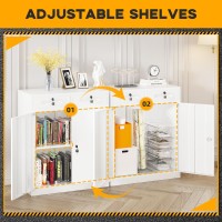 Greenvelly Metal Storage Cabinet With Drawers 42 White Cabinet Steel Garage Cabinet With 2 Doors And Adjustable Shelves Lock