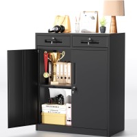 Greenvelly Metal Storage Cabinet With Drawers 42 Locking Office Storage Cabinets With 2 Doors And Adjustable Shelves Black