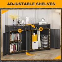 Greenvelly Metal Storage Cabinet With Drawers 42 Locking Office Storage Cabinets With 2 Doors And Adjustable Shelves Black