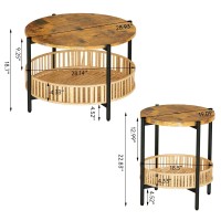 AWQM 3 Pieces Coffee Table Set for Living Room, 2 Tier Round Rattan Coffee End Side Table, Boho Living Room Table Set with Metal Frame for Bedroom Office