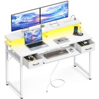 Odk Gaming Desk With Led Lights And Power Outlet 48 Inch Computer Desk With Drawers And Keyboard Tray Pc Desk With Monitor Sta