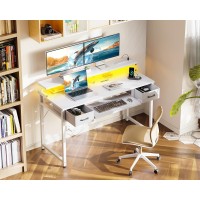 Odk Gaming Desk With Led Lights And Power Outlet 48 Inch Computer Desk With Drawers And Keyboard Tray Pc Desk With Monitor Sta