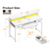 Odk Gaming Desk With Led Lights And Power Outlet 48 Inch Computer Desk With Drawers And Keyboard Tray Pc Desk With Monitor Sta