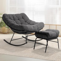 Bme Outdoor And Indoor Patio Rocking Chair With Ottoman Modern Metal Rocker With Grey Cushion 7 Thick 400Lbs Capacity Stur