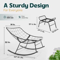 Bme Outdoor And Indoor Patio Rocking Chair With Ottoman Modern Metal Rocker With Grey Cushion 7 Thick 400Lbs Capacity Stur