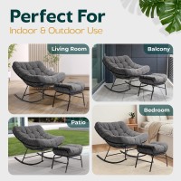 Bme Outdoor And Indoor Patio Rocking Chair With Ottoman Modern Metal Rocker With Grey Cushion 7 Thick 400Lbs Capacity Stur