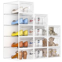 Kuject Large Crystal Clear Shoe Storage Box Stackable Shoe Organizer For Closet Space Saving Sneaker Shoe Container Bins Fold