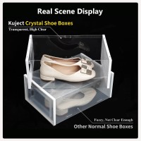 Kuject Large Crystal Clear Shoe Storage Box Stackable Shoe Organizer For Closet Space Saving Sneaker Shoe Container Bins Fold