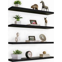 Phph 36 Inch Wood Floating Shelves For Wall Wooden Wall Shelves For Bedroom Set Of 4 Black