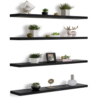 Phph 48 Inch Wood Floating Shelves For Wall Wooden Wall Shelves For Bedroom Set Of 4 Black