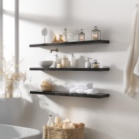 Phph 48 Inch Wood Floating Shelves For Wall Wooden Wall Shelves For Bedroom Set Of 4 Black