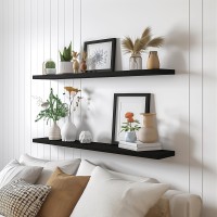 Phph 48 Inch Wood Floating Shelves For Wall Wooden Wall Shelves For Bedroom Set Of 4 Black