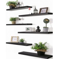 Phph 24 Inch Wood Floating Shelves For Wall Wooden Wall Shelves For Bedroom Set Of 6 Black