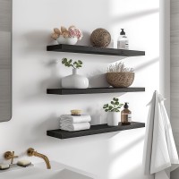 Phph 24 Inch Wood Floating Shelves For Wall Wooden Wall Shelves For Bedroom Set Of 6 Black