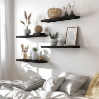 Phph 24 Inch Wood Floating Shelves For Wall Wooden Wall Shelves For Bedroom Set Of 6 Black