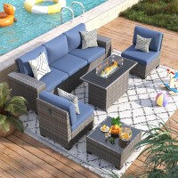 Vonzoy 7 Piece Patio Furniture Set With Fire Pit Table Outdoor Conversation Sets Wicker Rattan Sectional Sofa With Coffee Table