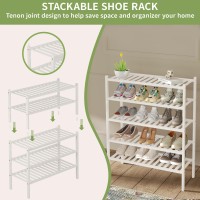 Romguar Craft 2 Tier Bamboo Shoe Rack For Closet Free Standing Wood Shoe Shelf For Entryway Small Space Stackable 27X11X13