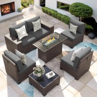 Vonzoy Patio Furniture Set With Fire Pit Table 7 Piece Outdoor Sectional Conversation Sets Wicker Rattan Sectional Sofa With Co