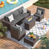 Vonzoy Patio Furniture Set With Fire Pit Table 7 Piece Outdoor Sectional Conversation Sets Wicker Rattan Sectional Sofa With Co