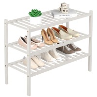 Romguar Craft 3 Tier Bamboo Shoe Rack For Closet Free Standing Wood Shoe Shelf Storage Organizer For Entryway Small Space Stacka