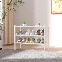 Romguar Craft 3 Tier Bamboo Shoe Rack For Closet Free Standing Wood Shoe Shelf Storage Organizer For Entryway Small Space Stacka