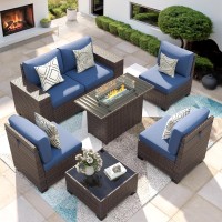 Vonzoy 7 Piece Patio Furniture Set With Fire Pit Table Outdoor Conversation Sets Wicker Rattan Sectional Sofa With Coffee Table