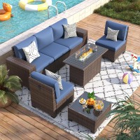 Vonzoy 7 Piece Patio Furniture Set With Fire Pit Table Outdoor Conversation Sets Wicker Rattan Sectional Sofa With Coffee Table