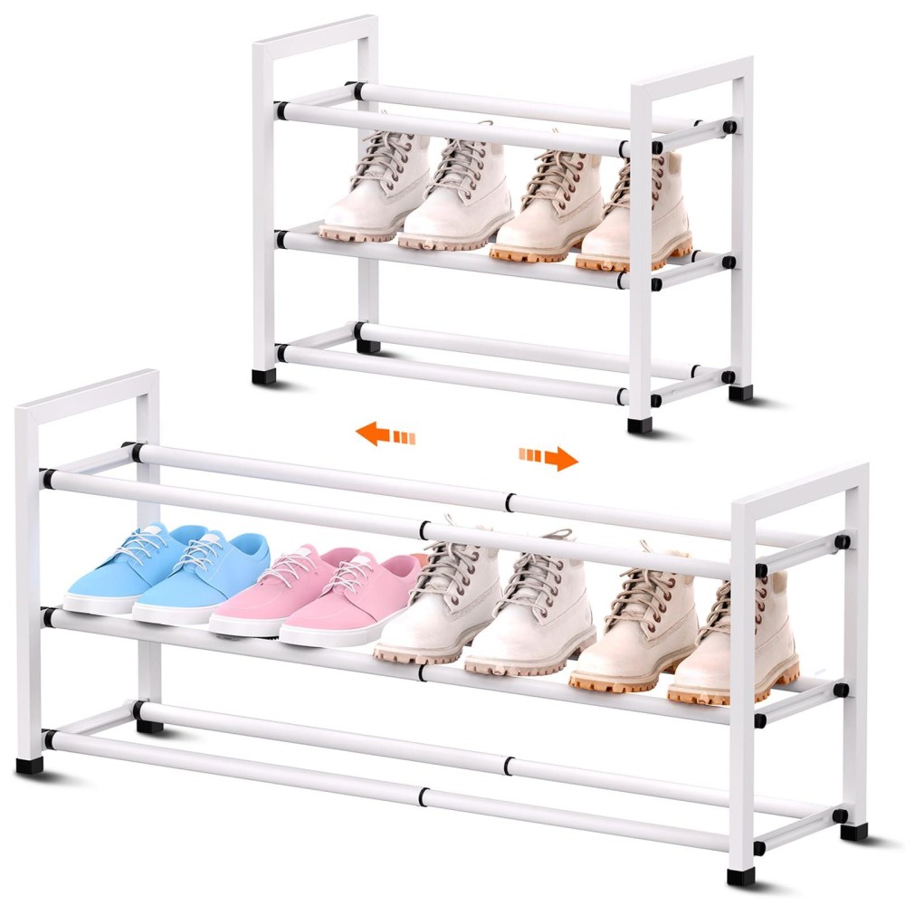 Bumusty 3Tier Expandable Shoe Rack For Closet 1833 Adjustable Shoe Rack For Small Space Small Shoe Organizer For Front Do