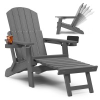 Yefu Adirondack Chair With Ottoman Adjustable Backrest Adirondack Chairs Folding Outdoor Fire Pit Chair With 2 Cupholders We