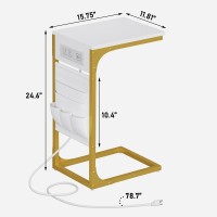 Tutotak C Shaped End Table With Charging Station Side Table For Sofa Couch Table With Storage Bag Set Of 2 Tv Tray Table Wit