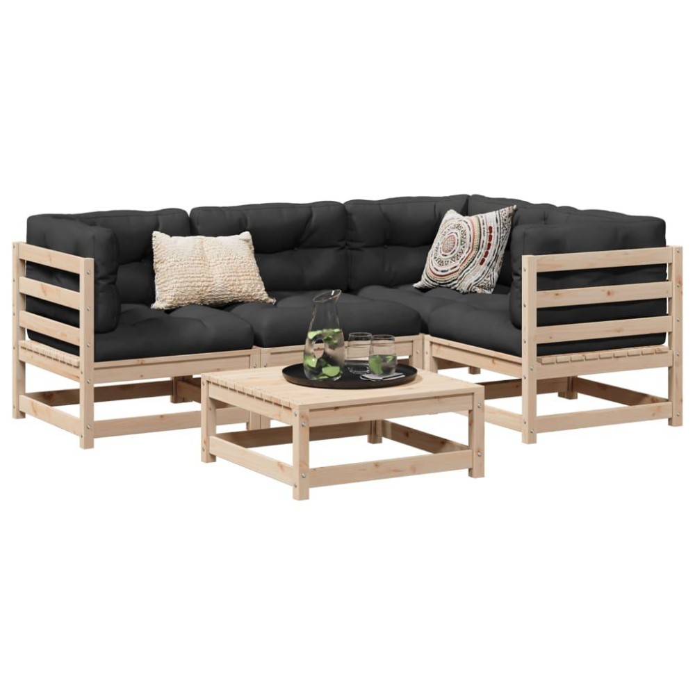 Vidaxl 5 Piece Patio Sofa Set With Cushions Solid Wood Pine