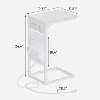 Tutotak C Shaped End Table With Charging Station Side Table For Sofa Couch Table With Storage Bag Tv Tray Table With 2 Usb Po