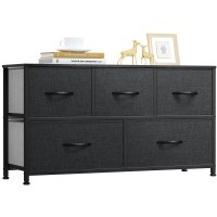 Dwvo 5 Dresser For Bedroom Fabric Dresser With 5 Drawers Chest Of Drawers For Closet Black Dresser Chest Of Drawers