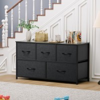 Dwvo 5 Dresser For Bedroom Fabric Dresser With 5 Drawers Chest Of Drawers For Closet Black Dresser Chest Of Drawers