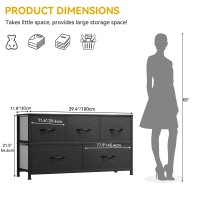 Dwvo 5 Dresser For Bedroom Fabric Dresser With 5 Drawers Chest Of Drawers For Closet Black Dresser Chest Of Drawers