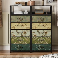 Furnulem Retro 5 Drawers Dresser Vertical Storage Tower Fabric Dresser For Bedroom Hallway Entryway Nursery Closet Organize