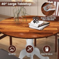 Costway Round Dining Table For 4, 40 Inch Kitchen Table With Solid Rubber Wood Frame, Adjustable Foot Pads, Curved Trestle Legs, Mid Century Rustic Dinning Table For Living Room (Walnut+White)
