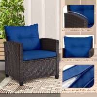 Oralner 3 Pieces Patio Furniture Set, Outdoor Wicker Conversation Set Rattan Chairs With Cushions, Glass Coffee Table, Bistro Set For Front Porch Balcony Garden Deck Poolside (Navy)