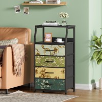 Furnulem Night Stand With 4 Drawers Retro Dresser For Bedroom Vertical Storage Tower Fabric Dresser Entryway Nursery Closet