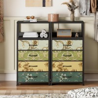 Furnulem Night Stand With 4 Drawers Retro Dresser For Bedroom Vertical Storage Tower Fabric Dresser Entryway Nursery Closet