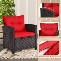 Oralner 3 Pieces Patio Furniture Set, Outdoor Wicker Conversation Set Rattan Chairs With Cushions, Glass Coffee Table, Bistro Set For Front Porch Balcony Garden Deck Poolside (Red)