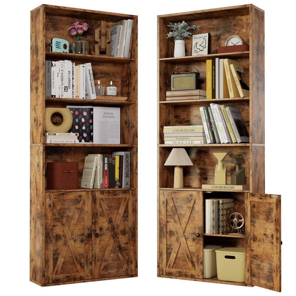 Ironck Industrial Bookshelves And Bookcases With Doors Set Of Two Floor Standing 6 Shelf Display Storage Shelves 70 In Tall Book