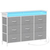 Exotica Gray Dresser With Led Light For Bedroom 9 Drawer Dresser With Charging Station Dressers Chests Of Drawers For Entryway