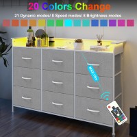 Exotica Gray Dresser With Led Light For Bedroom 9 Drawer Dresser With Charging Station Dressers Chests Of Drawers For Entryway