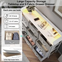 Exotica Gray Dresser With Led Light For Bedroom 9 Drawer Dresser With Charging Station Dressers Chests Of Drawers For Entryway