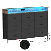 Exotica Black Dresser For Bedroom With Charging Station 9 Drawers Dresser With Led Light And Usb Ports For Hallway Entryway Clos