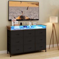 Exotica Black Dresser For Bedroom With Charging Station 9 Drawers Dresser With Led Light And Usb Ports For Hallway Entryway Clos