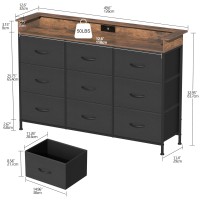 Exotica Black Dresser For Bedroom With Charging Station 9 Drawers Dresser With Led Light And Usb Ports For Hallway Entryway Clos