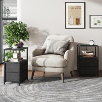 Tutotak End Table With Charging Station Side Table With 2 Usb Ports And Outlets Nightstand With Cloth Drawer Set Of 2 Couch